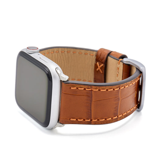 Apple Watch | Embossed Leather Watch Band | Gator | Cognac | Match Stitch