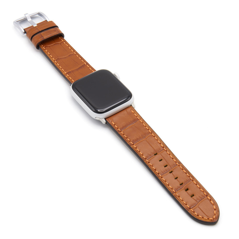 Apple Watch | Embossed Leather Watch Band | Gator | Cognac | Match Stitch