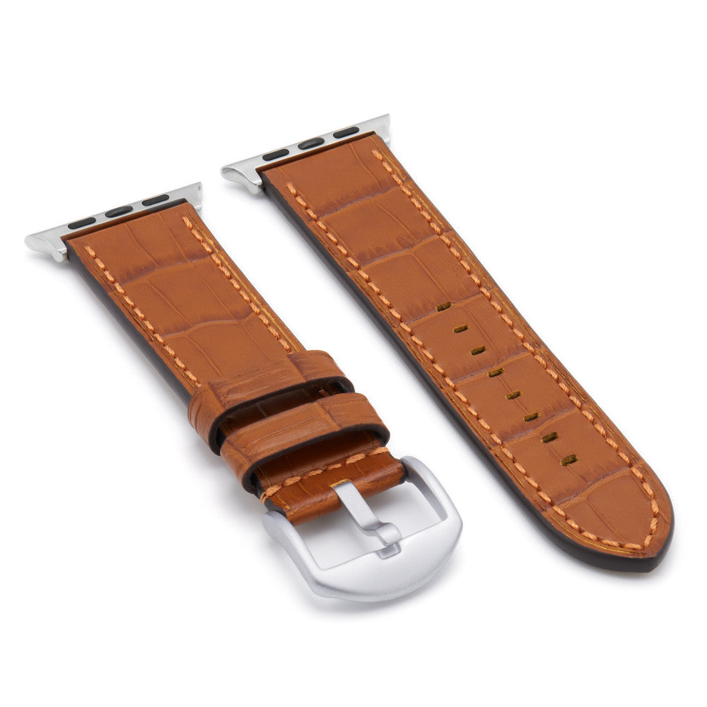 Apple Watch | Embossed Leather Watch Band | Gator | Cognac | Match Stitch