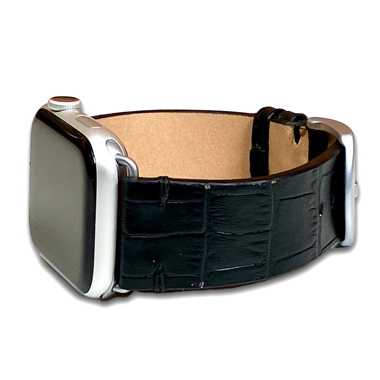 Apple Watch | Embossed Alligator Grain Watch Band | Hollywood | Black | Vintage Stitch