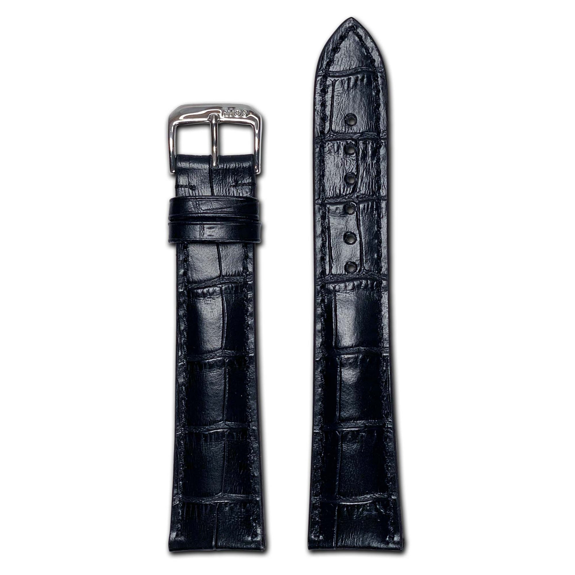 Embossed Leather Alligator Print Watch Band | Black | Louisiana