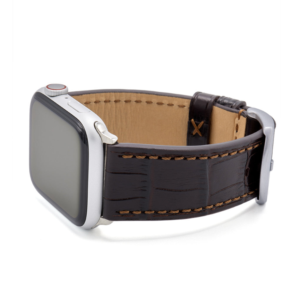 Apple Watch | Embossed Leather Watch Band | Gator | Mocha | Match Stitch