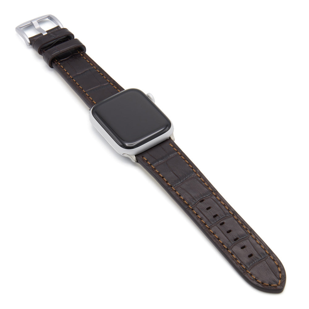 Apple Watch | Embossed Leather Watch Band | Gator | Mocha | Match Stitch