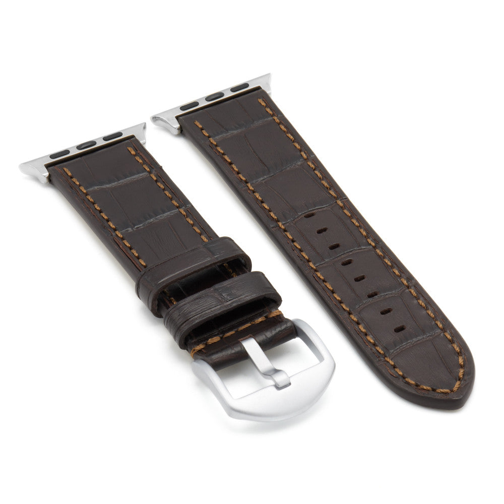 Apple Watch | Embossed Leather Watch Band | Gator | Mocha | Match Stitch