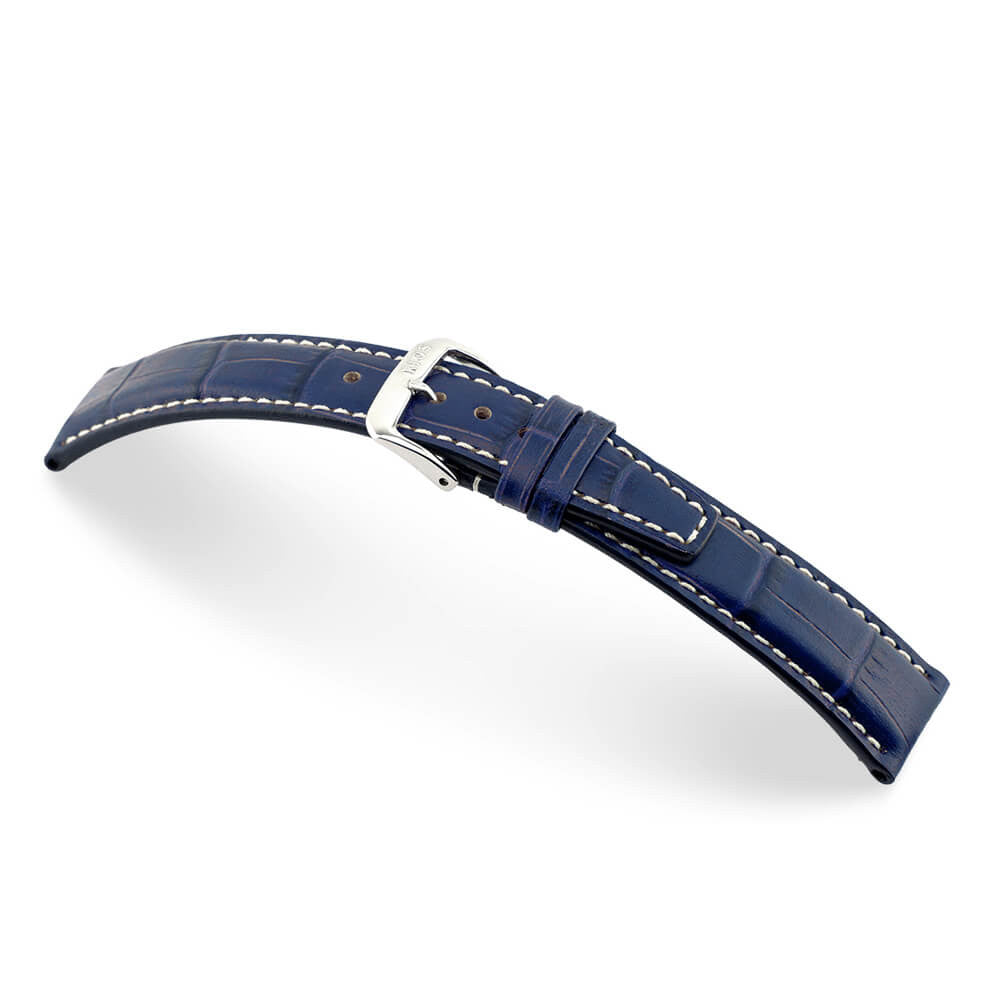 Embossed Alligator Grain on Cow Leather Watch Band | Navy | Boston