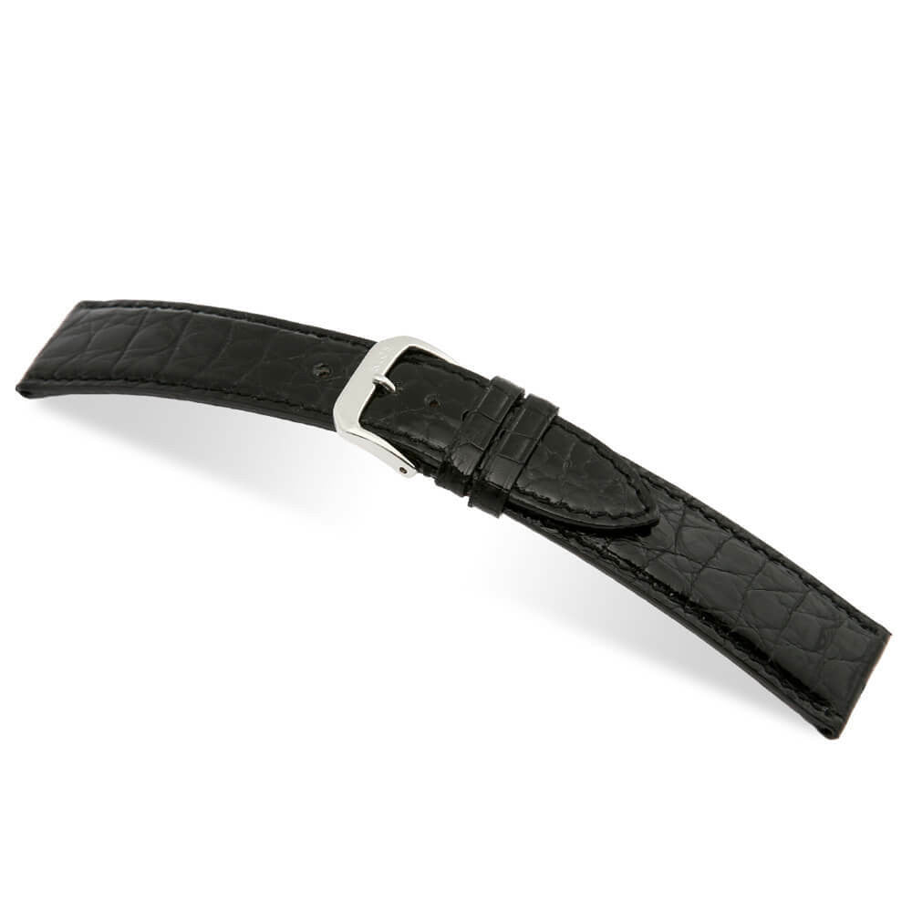 Genuine Alligator Watch Band | Black | Brilliant | Flank Cut | Glossy Finish