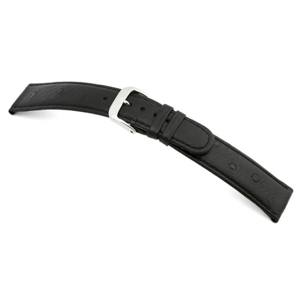 Embossed Leather Ostrich Print Watch Band | Black | Durban