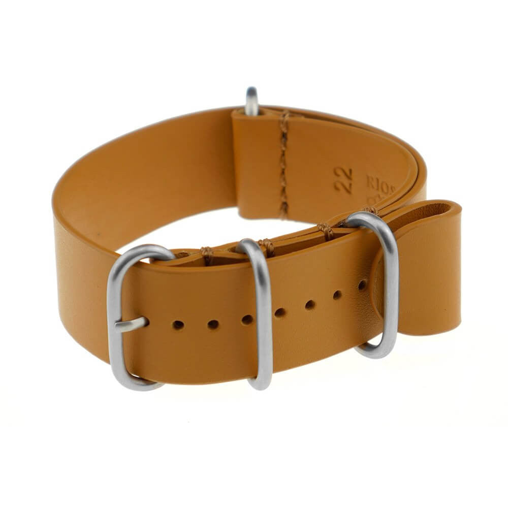 Calfskin Watch Band | Honey | Lisbon | One-Piece | 4 Brushed Rings