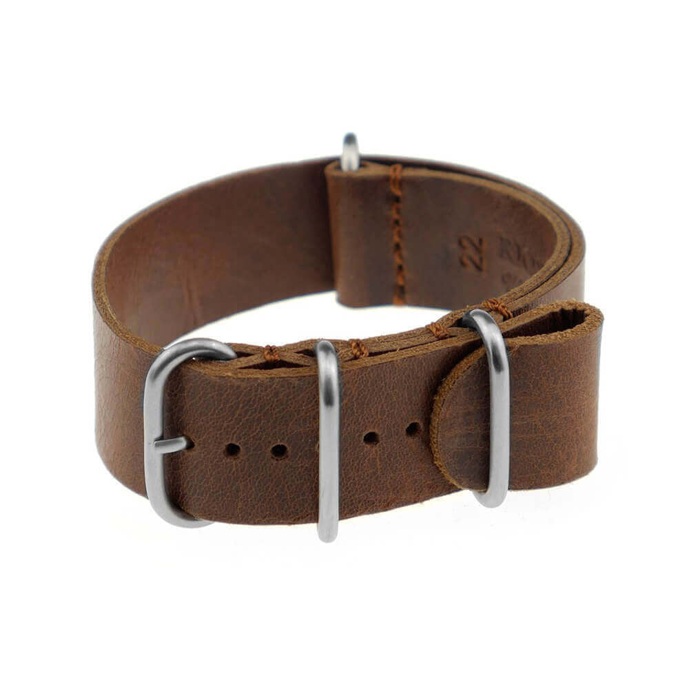Vintage Leather Watch Band | Cognac | Luxembourg | One-Piece | 4 Brushed Rings