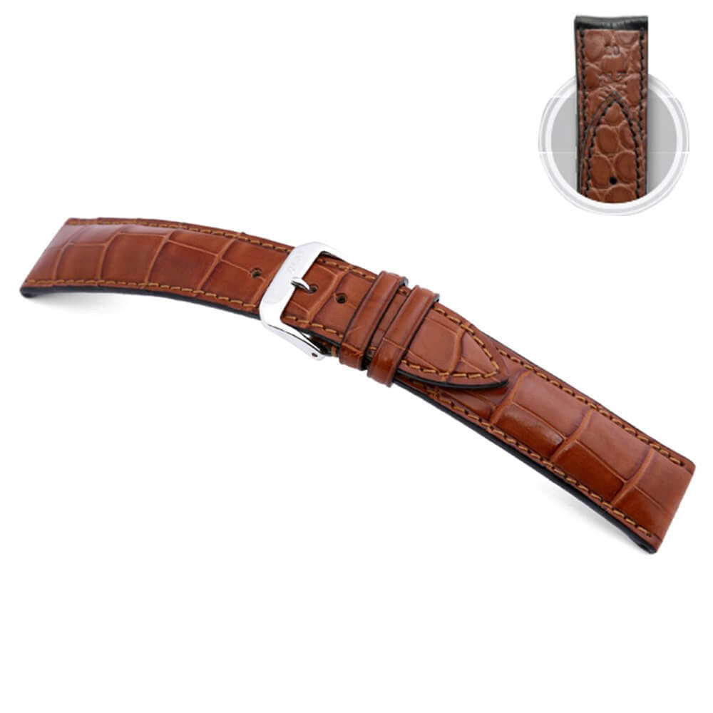 Genuine Alligator Watch Band | Cognac | Monarch | Genuine Alligator Lining