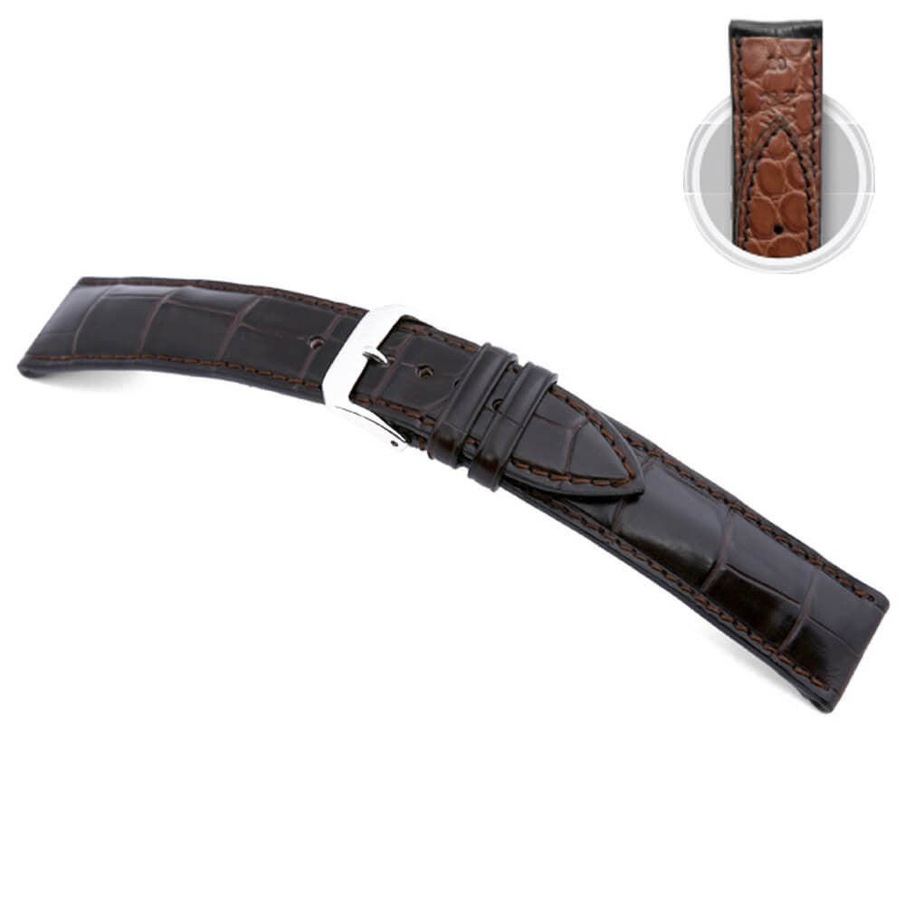Genuine Alligator Watch Band | Mocha | Monarch | Genuine Alligator Lining