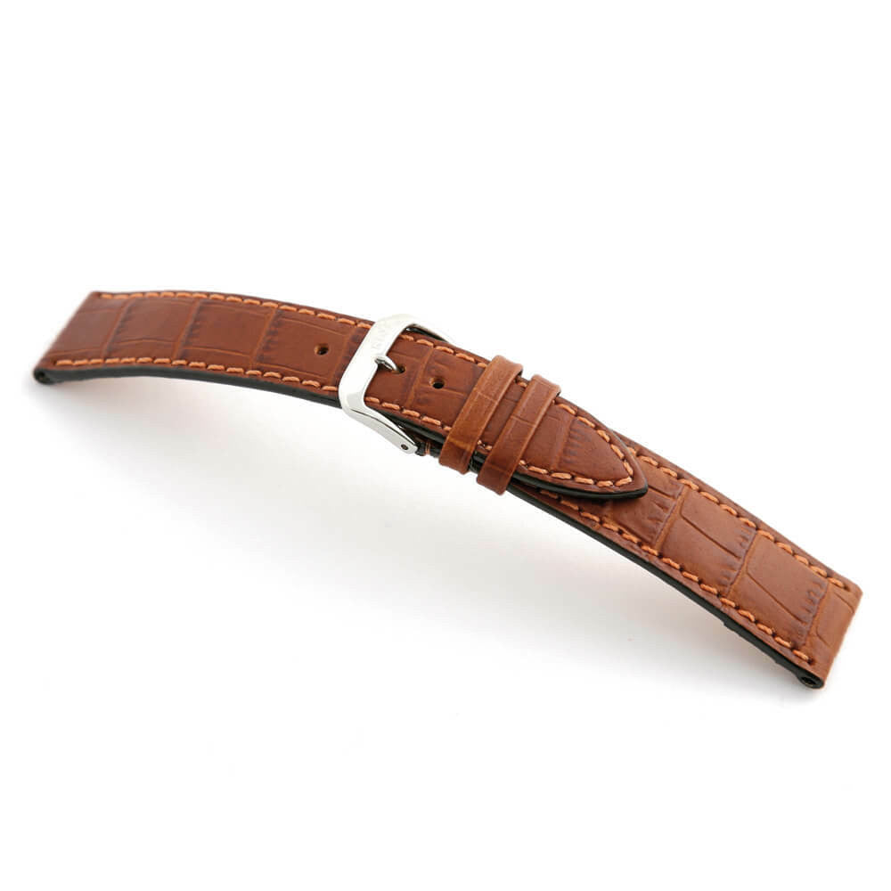 Embossed Leather Alligator Print Watch Band | Cognac | Orlando