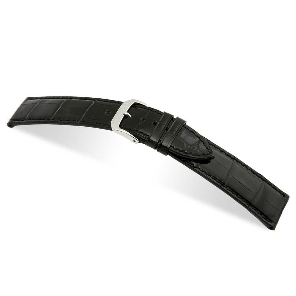 Genuine Alligator Watch Band | Black | Premier | Glossy | Full Cut