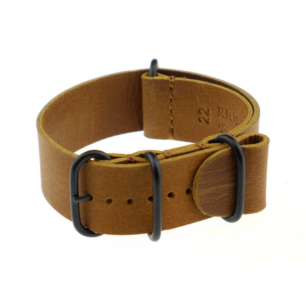 Vintage Leather Watch Band | Cognac | Riga | One-Piece | 4 PVD Rings