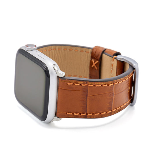 Apple Watch | Embossed Leather Watch Band | Gator | Cognac | Match Stitch