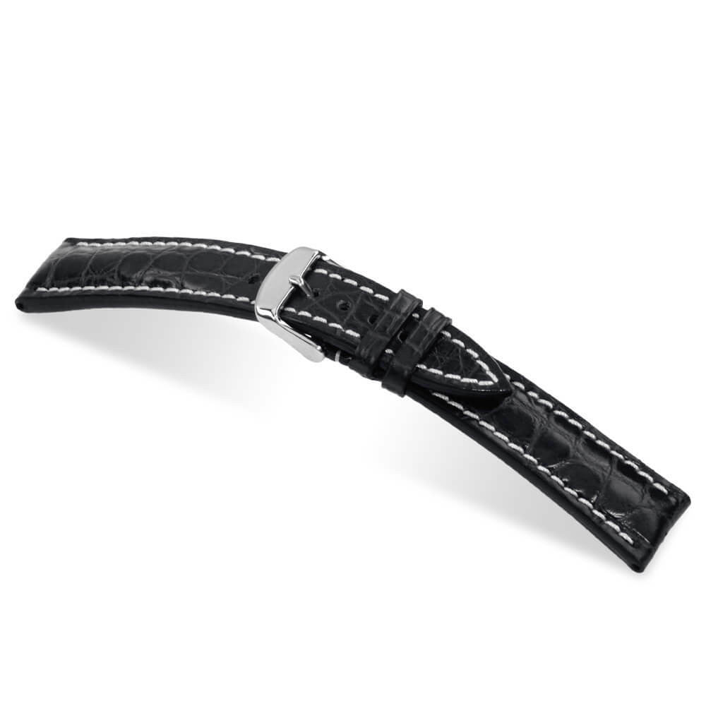 Genuine Alligator Watch Band | Black | Ambassador | Flank Cut