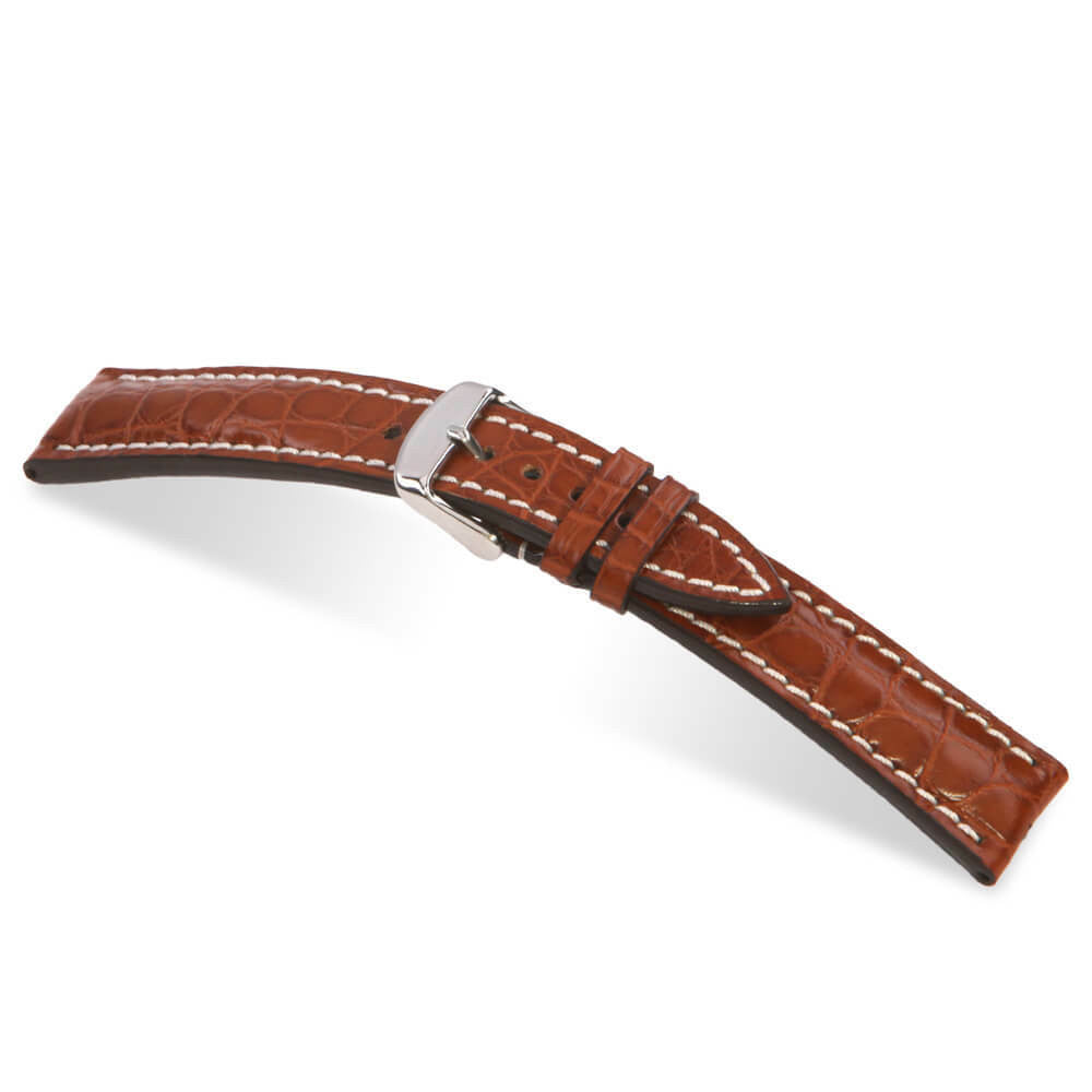 Genuine Alligator Watch Band | Cognac | Ambassador | Flank Cut