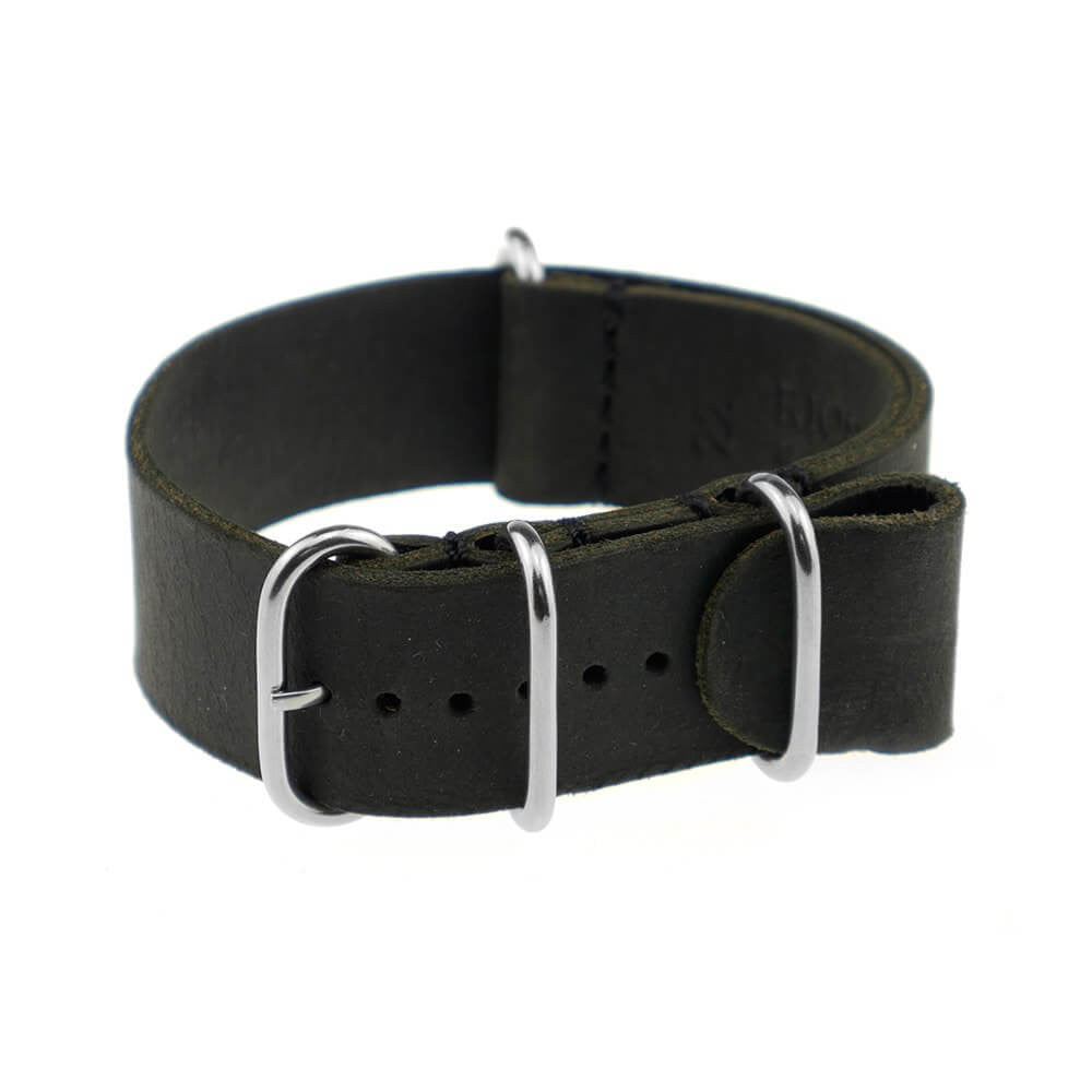 Vintage Leather Watch Band | Black | Amsterdam | One-Piece | 4 Polished Rings