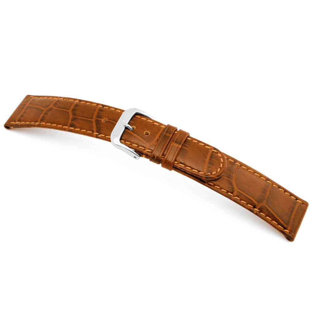 Embossed Leather Alligator Print Watch Band | Cognac | Argentina