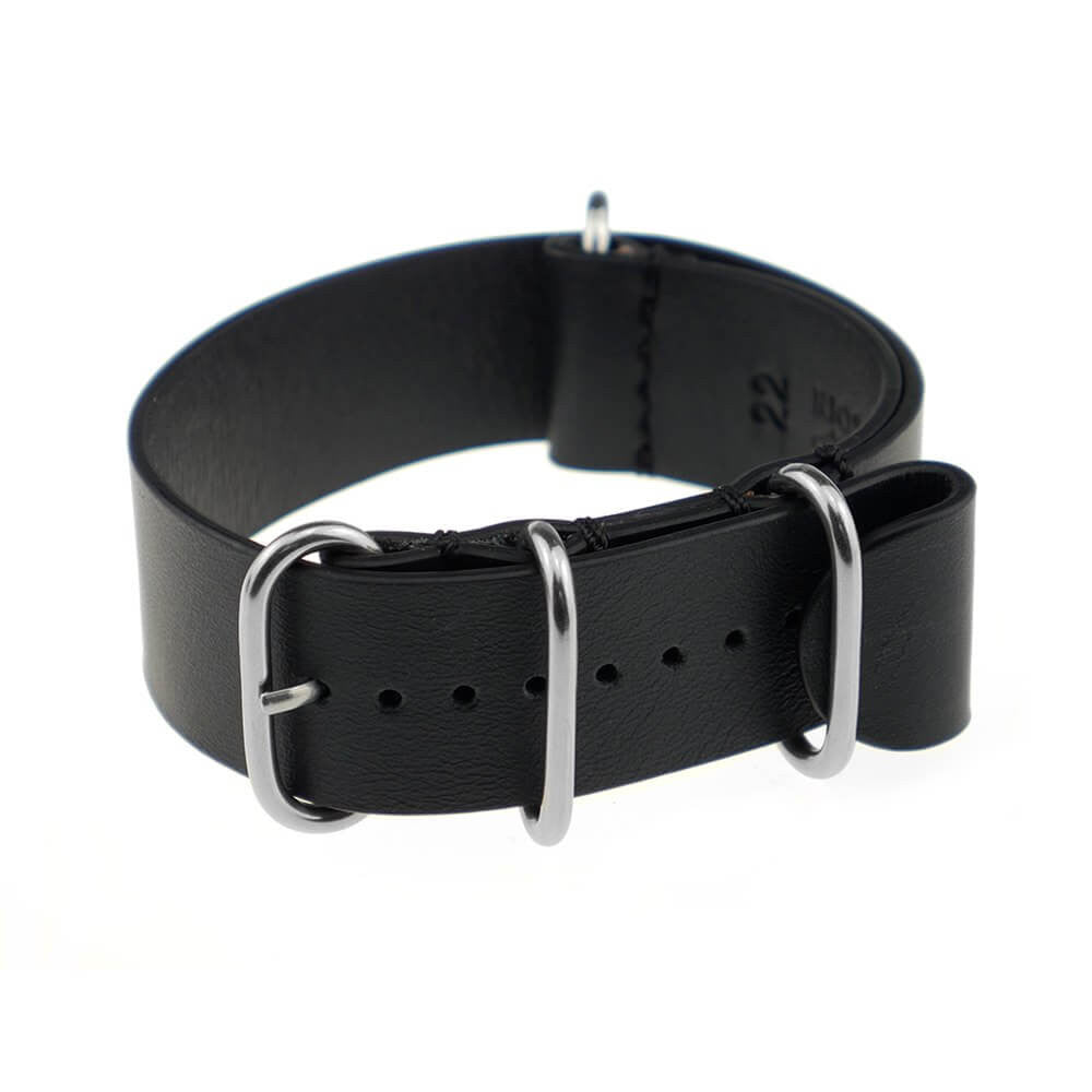 Calfskin Watch Band | Black | Athens | One-Piece | 4 Polished Rings