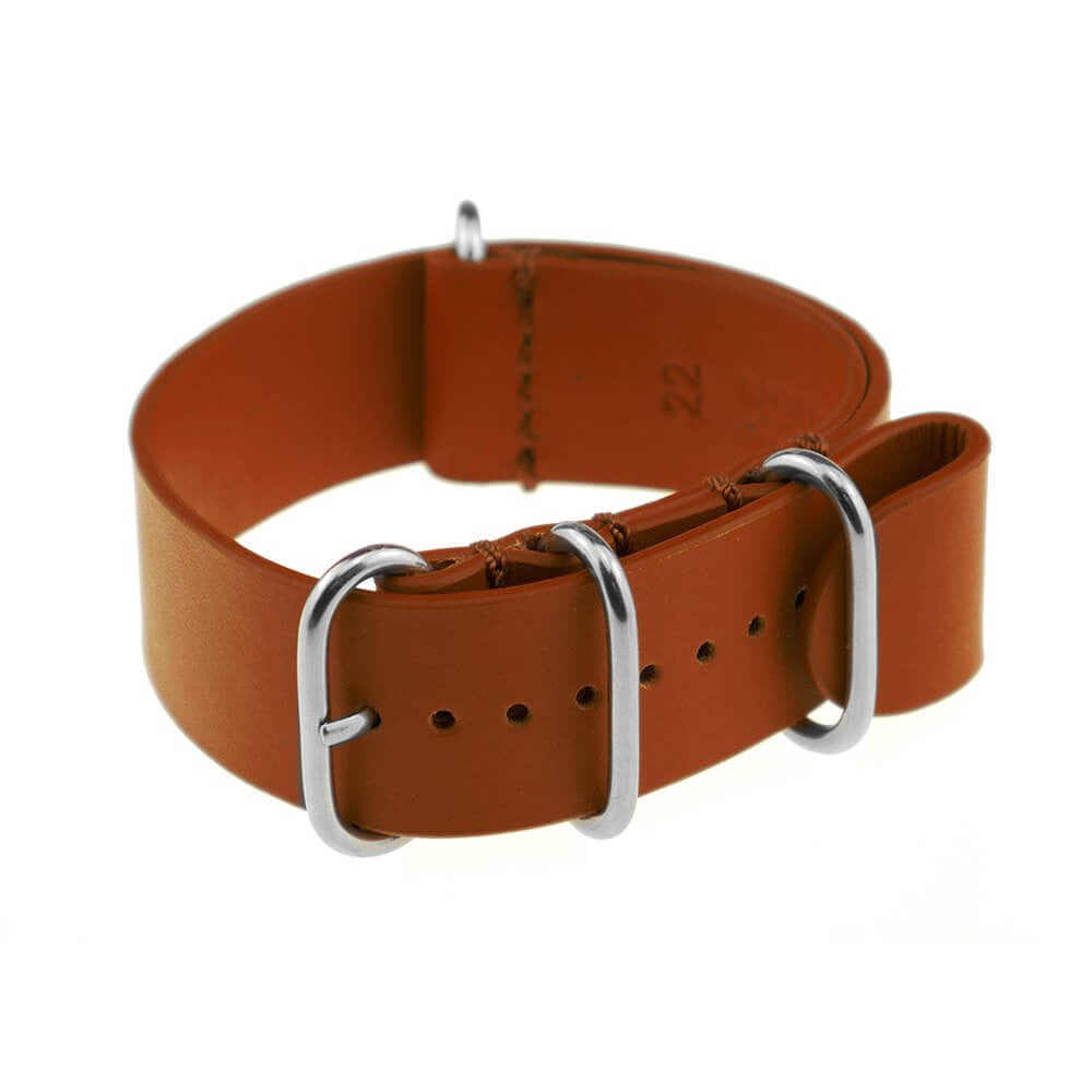 Calfskin Watch Band | Cognac | Athens | One-Piece | 4 Polished Rings