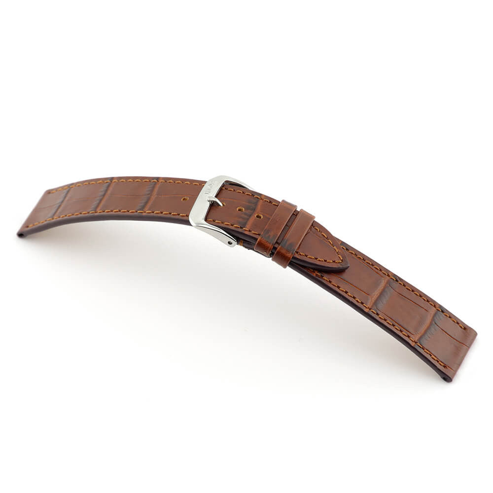 Embossed Alligator Grain on Cow Leather Watch Band | Mahogany | Baltimore | Flat