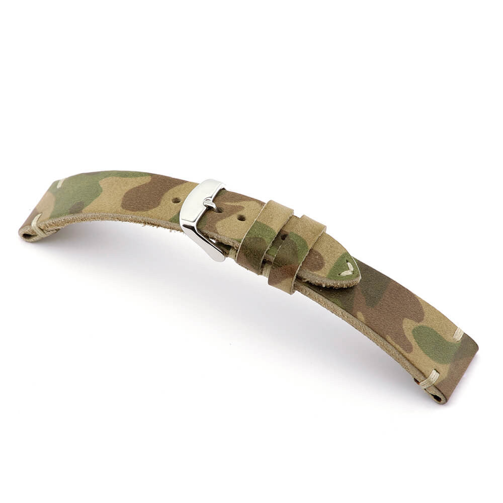 Genuine Leather Watch Band | Olive Drab | Baxter | Camouflage | Minimal Stitch