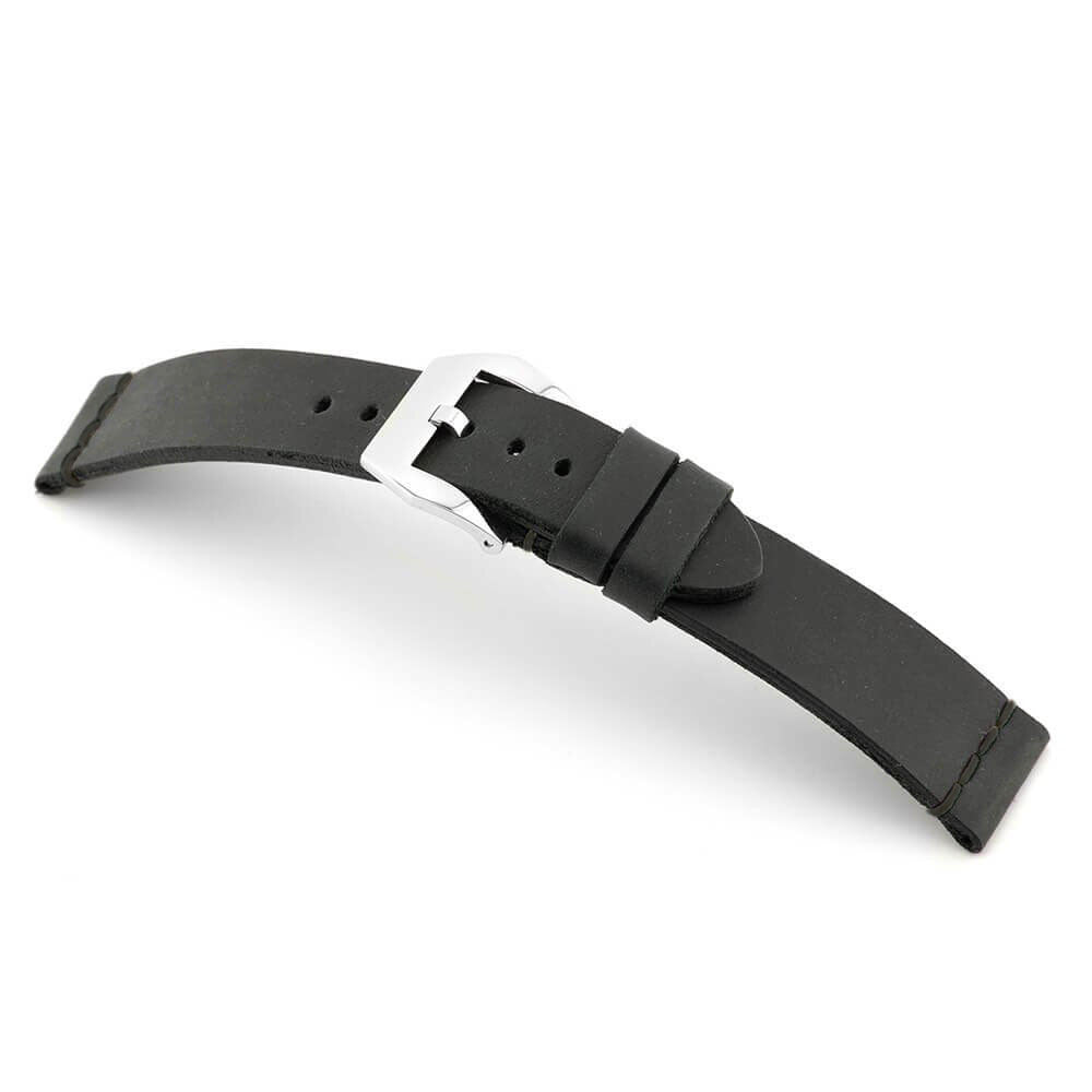 Genuine Vintage Leather Watch Band | Black | Birmingham | Black Minimal Stitch