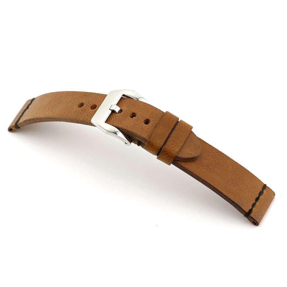 Genuine Vintage Leather Watch Band | Cognac | Birmingham | Black Minimal Stitch