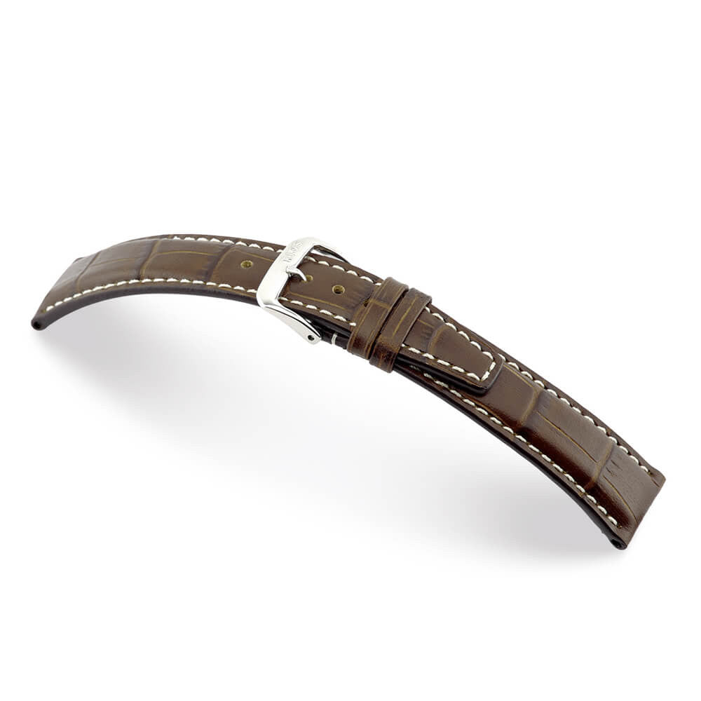 Embossed Alligator Grain on Cow Leather Watch Band | Mocha | Boston