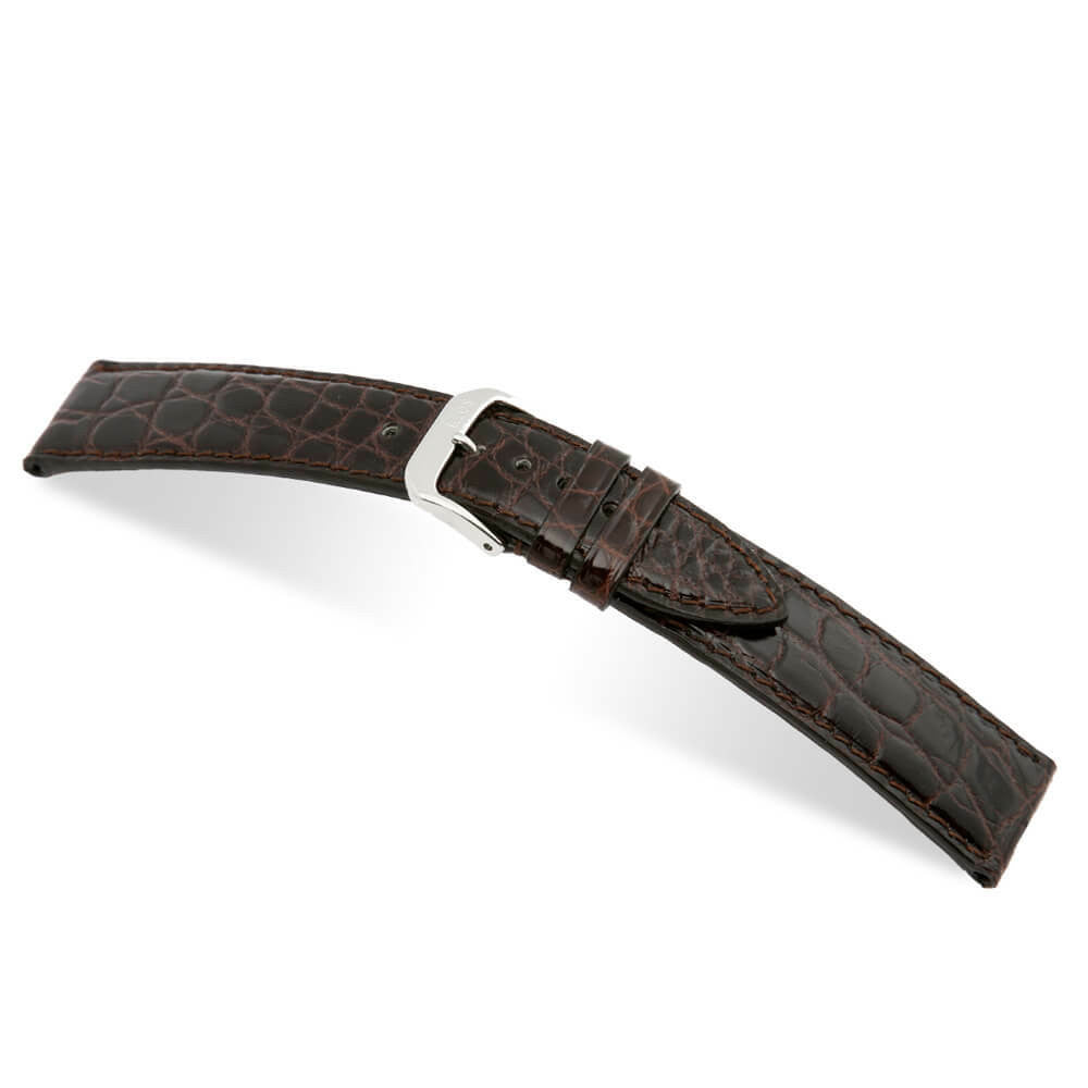 Genuine Alligator Watch Band | Mocha | Brilliant | Flank Cut | Glossy Finish