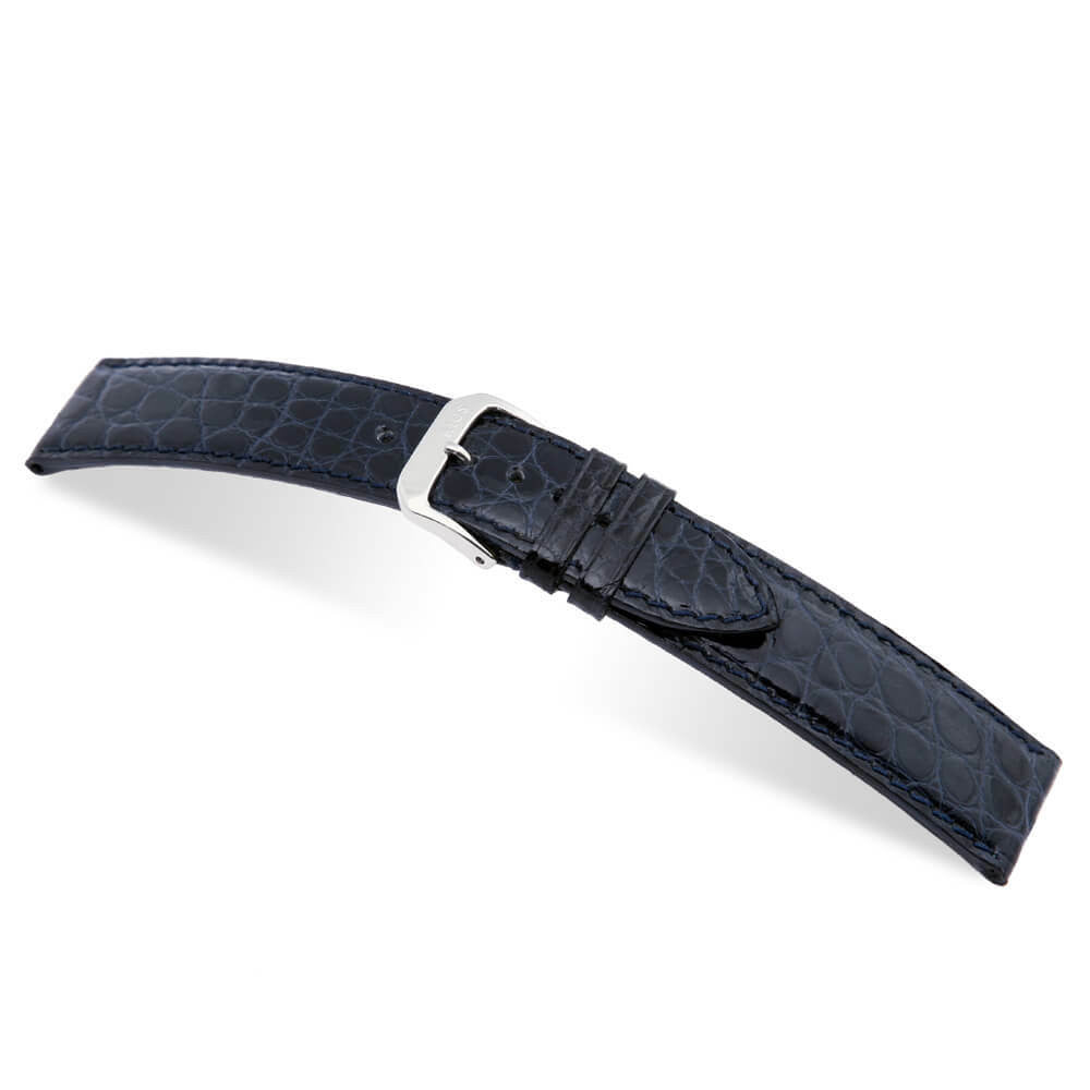 Genuine Alligator Watch Band | Ocean Blue | Brilliant | Flank Cut | Glossy Finish