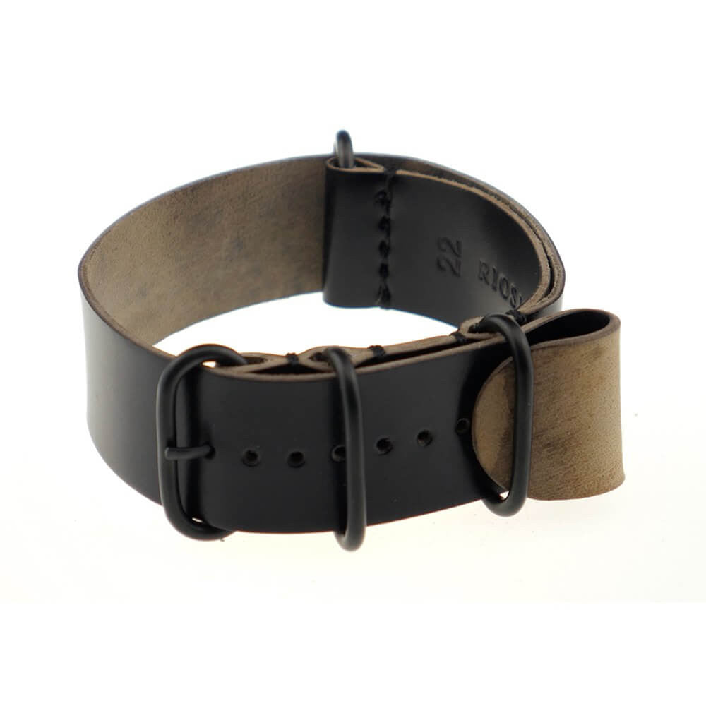 Shell Cordovan Watch Band | Black | Budapest | One-Piece | 4 PVD Rings