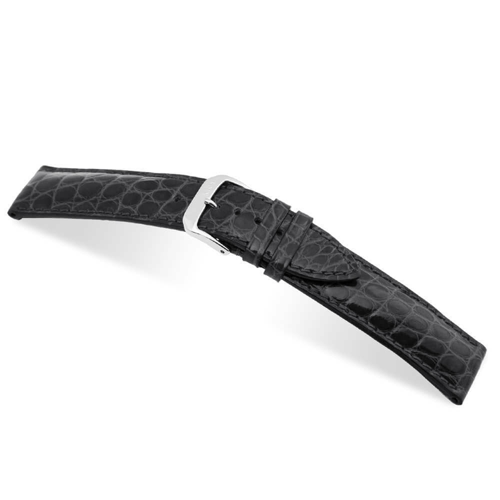Genuine Alligator Watch Band | Black | Heritage | Glossy Finish | Flank Cut