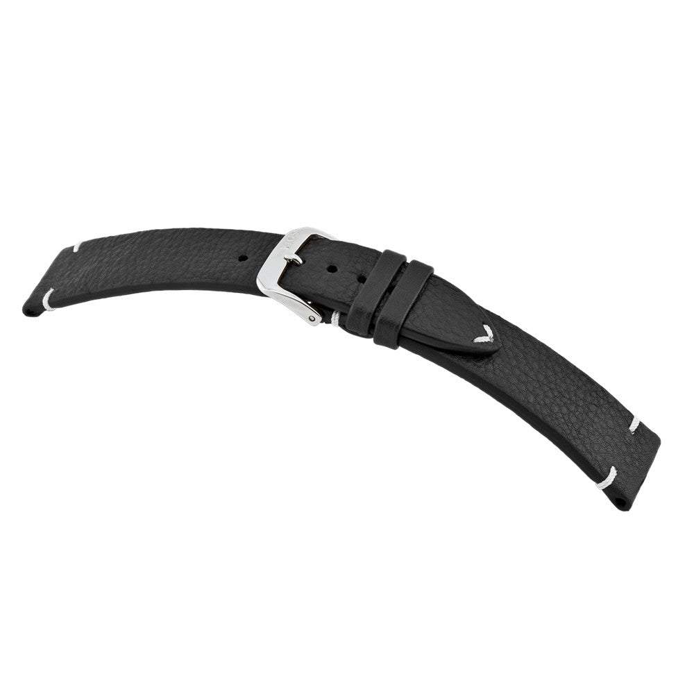 Certified Organic Leather Watch Band | Black | Inzell | Minimal Stitch