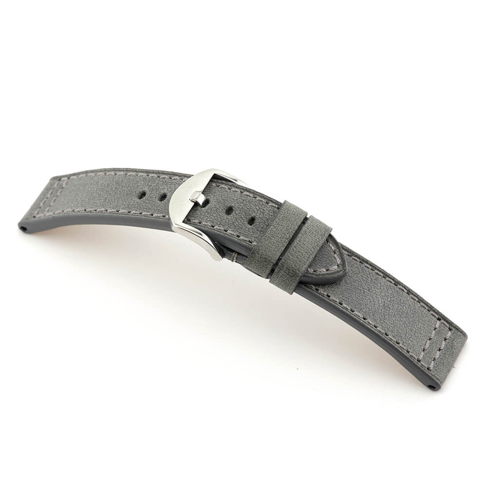 Genuine Vintage Leather Watch Band | Stone Grey | Jersey | Flat