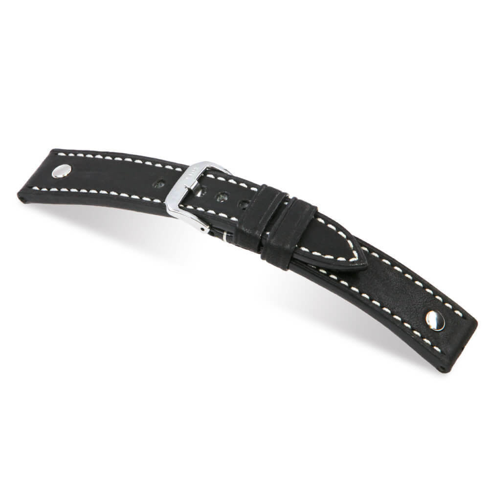 Genuine Vintage Leather Watch Band | Black | London | Stainless Steel Rivet
