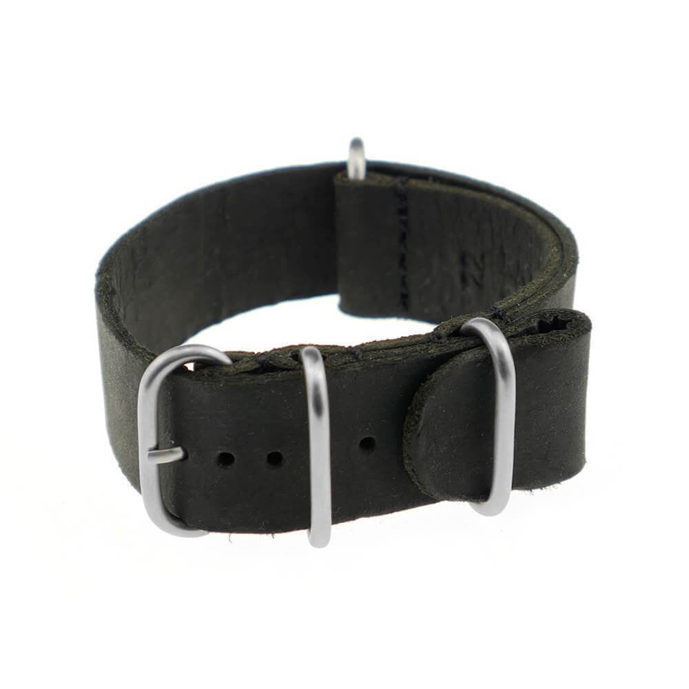 Vintage Leather Watch Band | Black | Luxembourg | One-Piece | 4 Brushed Rings
