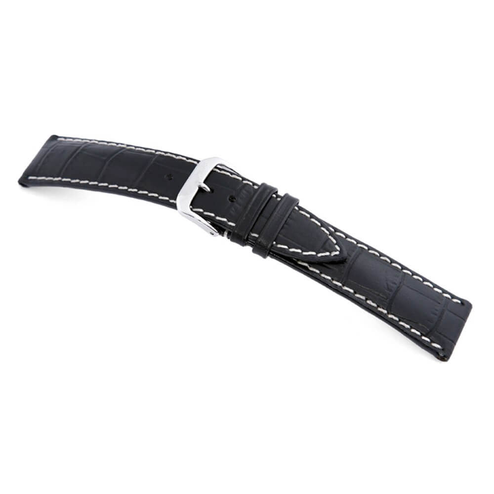 Embossed Leather Alligator Print Watch Band | Black | New Orleans