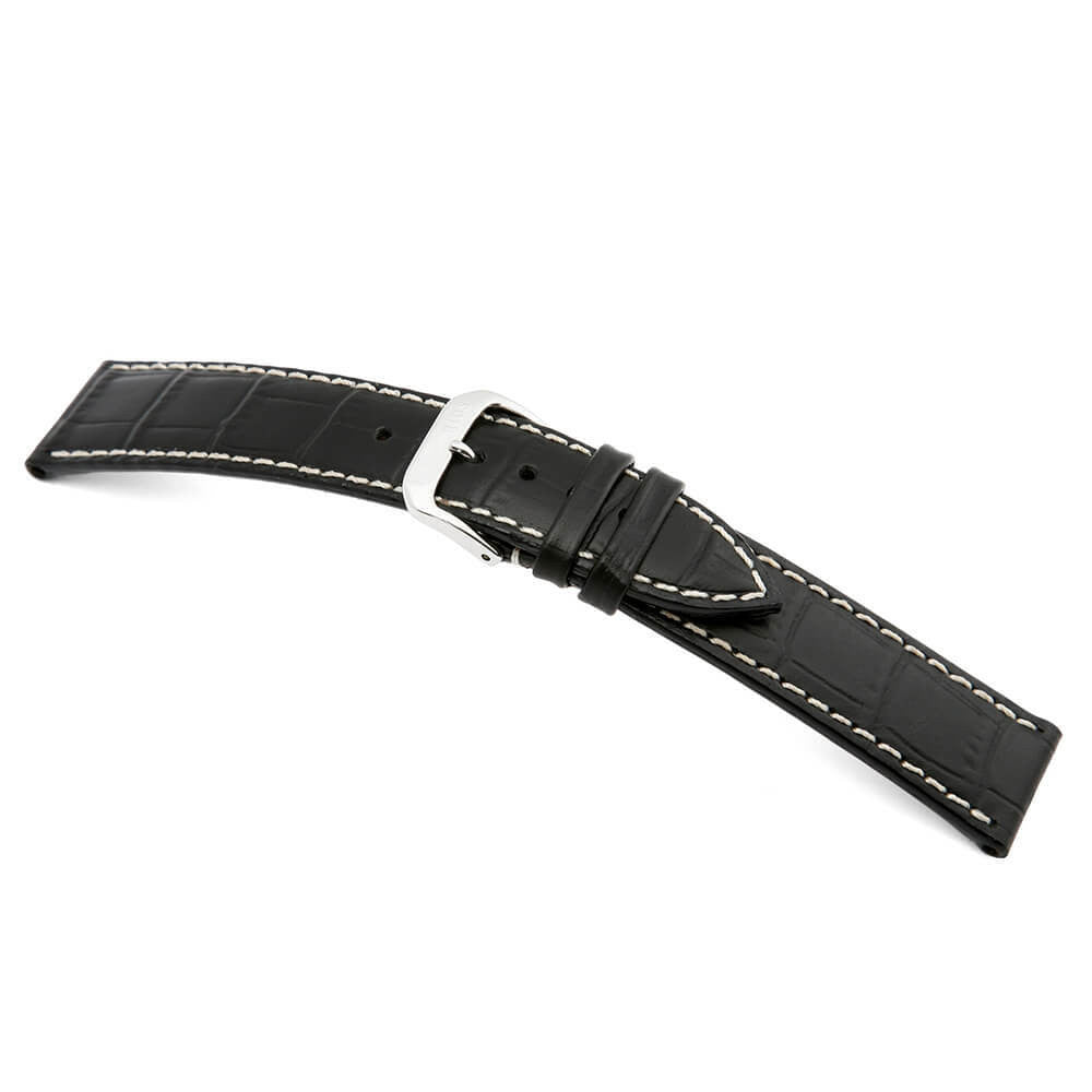 Embossed Leather Alligator Print Watch Band | Black | Panama