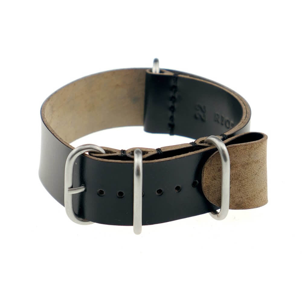 Shell Cordovan Watch Band | Black | Prague | One-Piece | 4 Brushed Rings