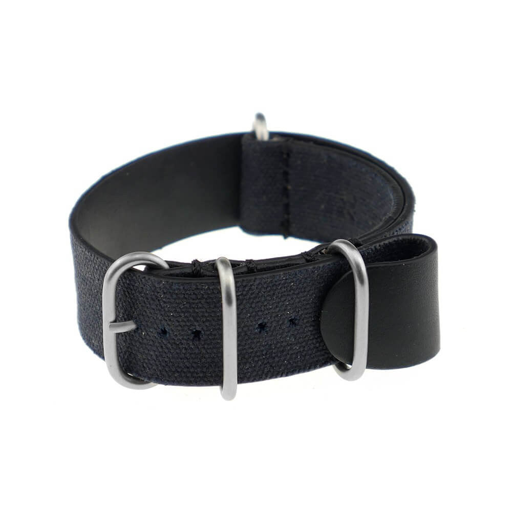 Canvas Watch Band | Black | Warsaw | One-Piece | 4 Brushed Rings