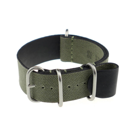 Canvas Watch Band | Olive Drab | Warsaw | One-Piece | 4 Brushed Rings